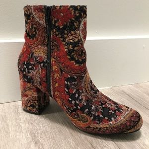 Black/Red Paisley Faux Suede Bootie
